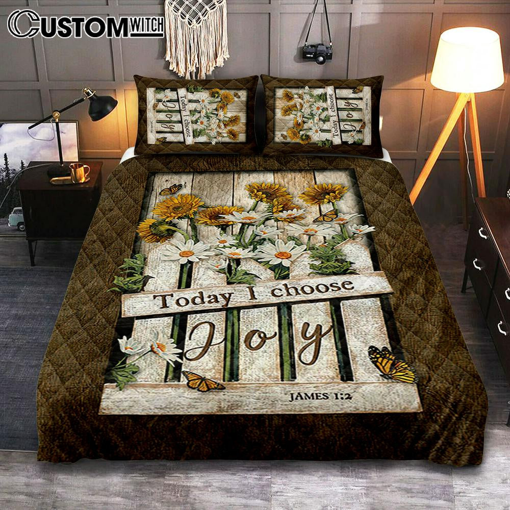 Garden Daisy Flower Sunflower Orange Butterfly Quilt Bedding Set- Today I Choose Joy Quilt Bedding Set Bedroom - Christian Quilt Bedding Set Prints