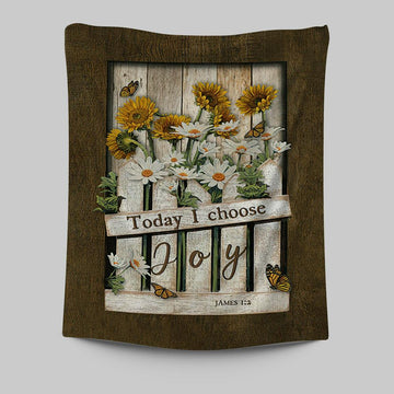 Garden Daisy Flower Sunflower Orange Butterfly Tapestry- Today I Choose Joy Tapestry Wall Art - Christian Tapestries Prints
