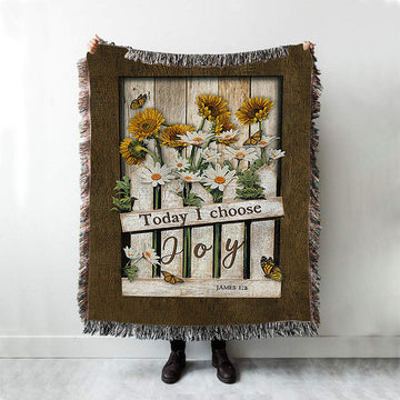 Garden Daisy Flower Sunflower Orange Butterfly Woven Blanket- Today I Choose Joy Woven Throw Blanket - Christian Woven Blanket Prints