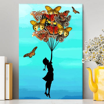 Girl With Butterflies Bouquet Canvas Wall Art - Decorations For Toddler, Kids Room, Nursery - Gift For Moms