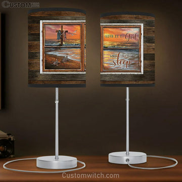 Give It To God And Go To Sleep Beach Pretty Sunset Sea Turtle Table Lamp Gift - Bible Verse Table Lamp - Religious Bedroom Decor