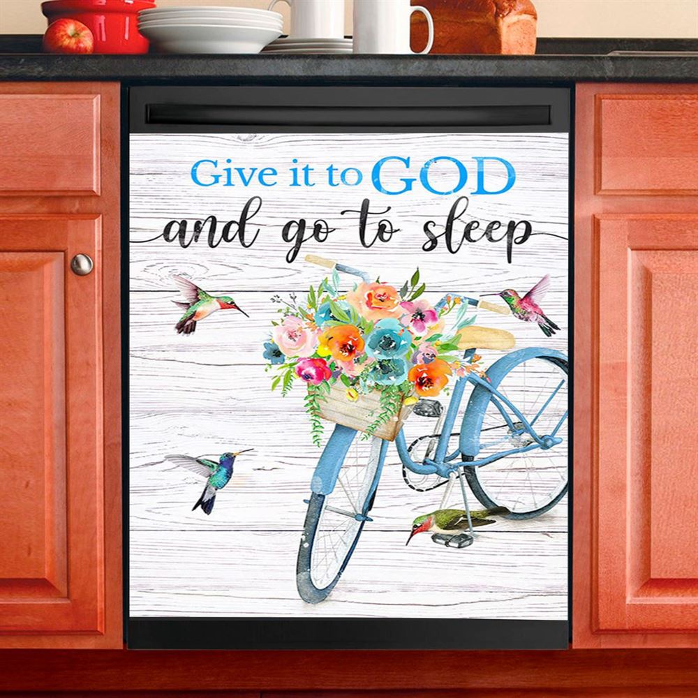 Give It To God And Go To Sleep Dishwasher Cover, Cute Sleeping Dog, Christian Kitchen Decor
