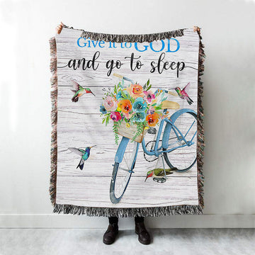 Give It To God And Go To Sleep Woven Throw Blanket - Cute Sleeping Dog - Christian Throw Blanket