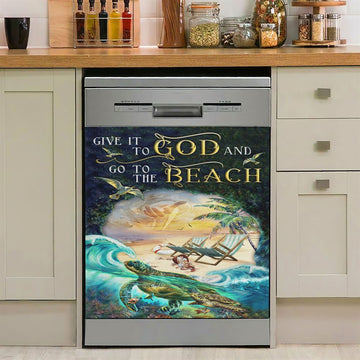Give It To God And Go To The Beach Jesus Hand Turtle Summer Dishwasher Cover, Christian Dishwasher Stickers, Religious Kitchen Decor