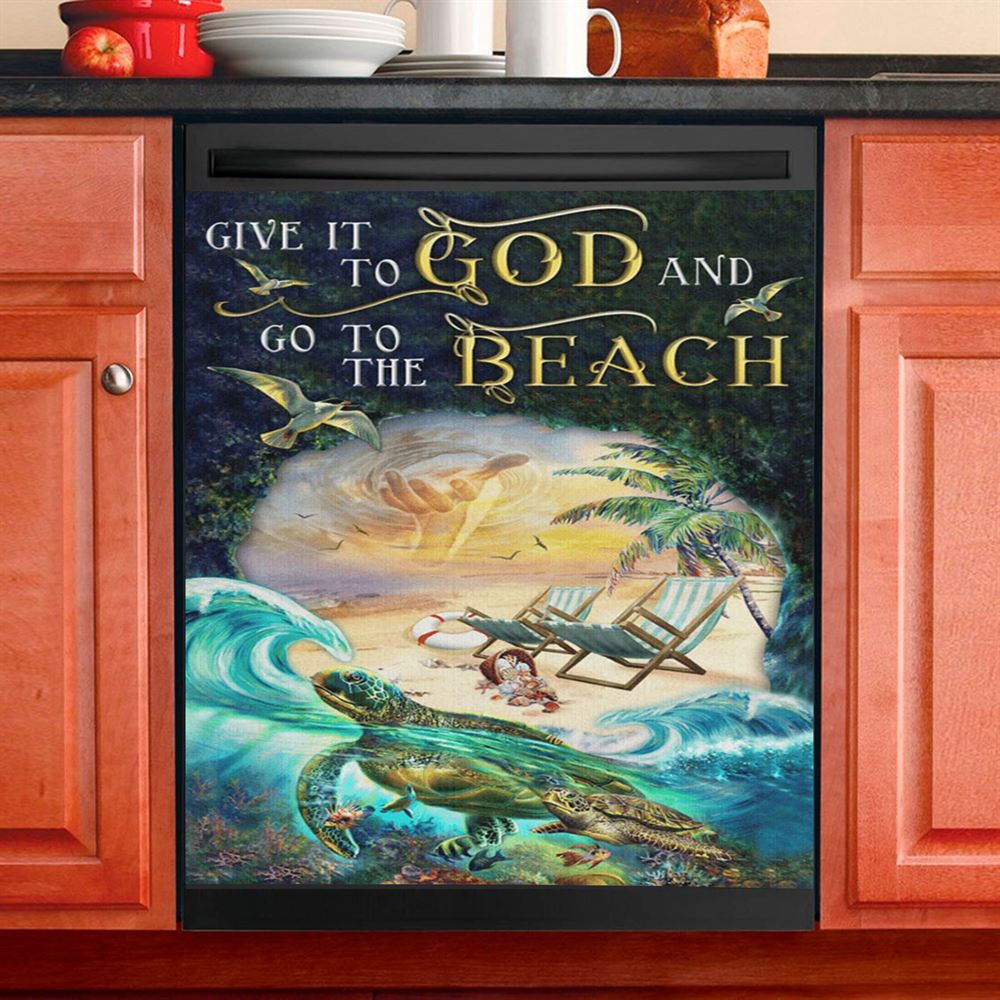 Give It To God And Go To The Beach Jesus Hand Turtle Summer Dishwasher Cover, Christian Dishwasher Stickers, Religious Kitchen Decor