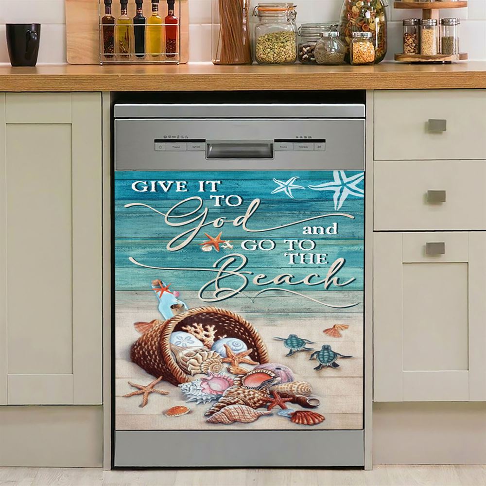Give It To God And Go To The Beach Turtle Dishwasher Cover, Christian Dishwasher Stickers, Religious Kitchen Decor