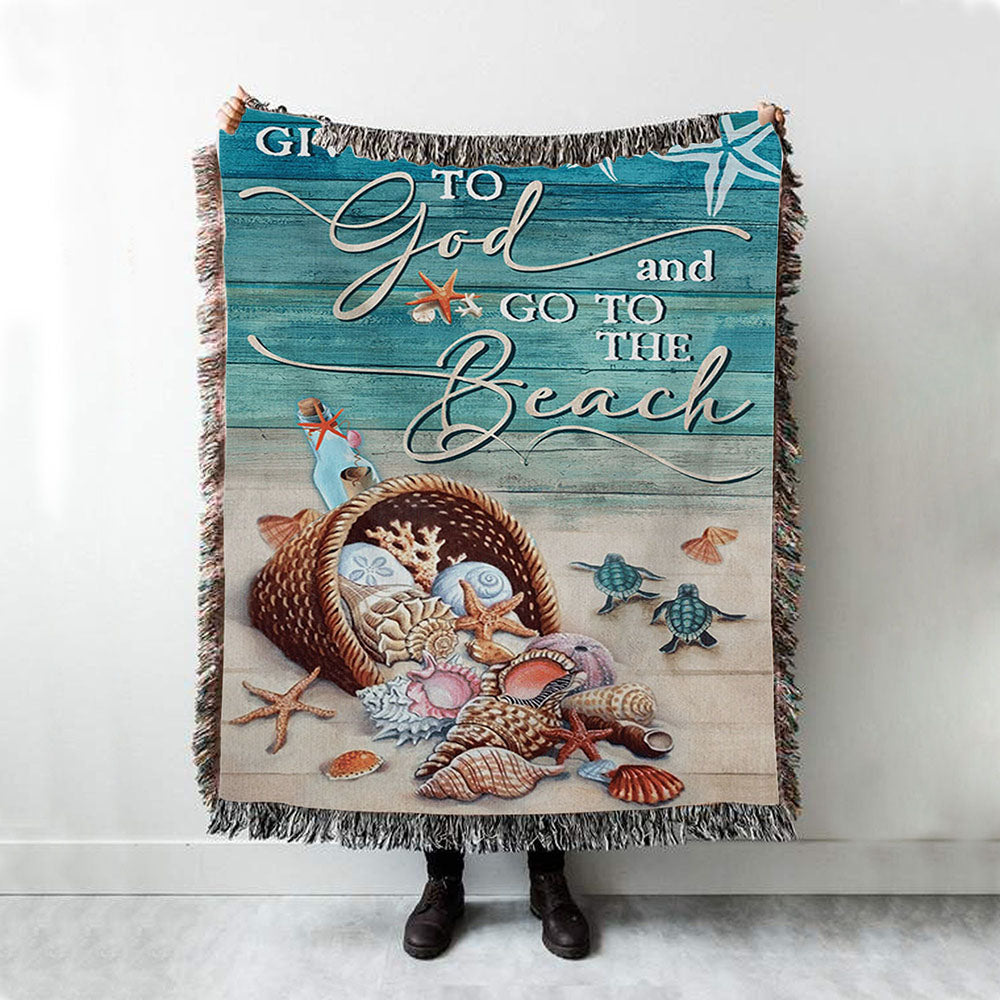 Give It To God And Go To The Beach Turtle Woven Throw Blanket - Christian Throw Blanket Decor - Religious Woven Blanket Prints