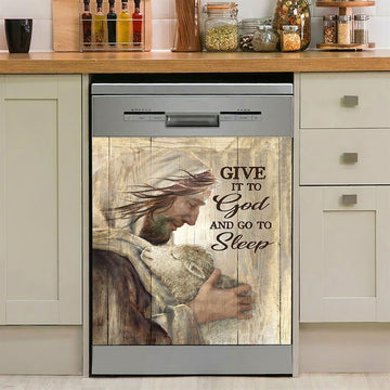 Give It To God And Sleep Jesus And Little Lamb Dishwasher Cover, Bible Verse Dishwasher Stickers, Christian Inspirational Kitchen Decor