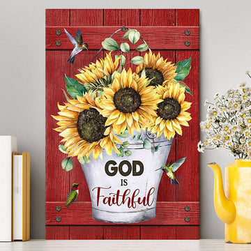 God Is Faithful Sunflower Hummingbird Canvas Wall Art - Bible Verse Canvas Art - Inspirational Art - Christian Home Decor