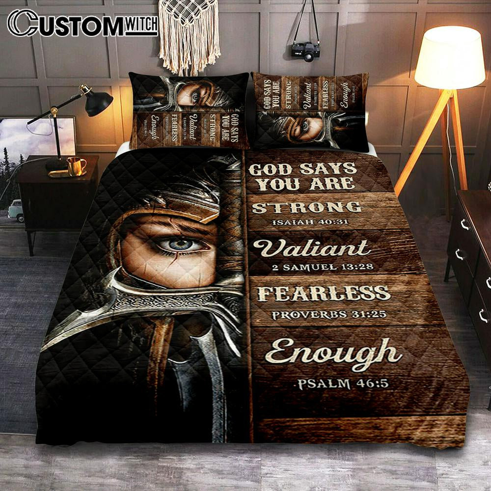 God Says You Are Female Warrior Quilt Bedding Set - Knight Of God Quilt Bedding Set Art - Bible Verse Bedroom