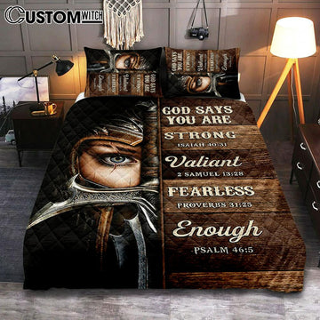 God Says You Are Female Warrior Quilt Bedding Set - Knight Of God Quilt Bedding Set Art - Bible Verse Bedroom