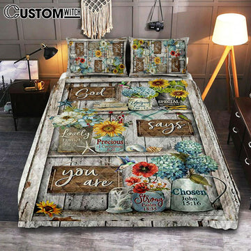 God Says You Are Unique Hummingbird Red Poppy Quilt Bedding Set Art - Bible Verse Bedroom
