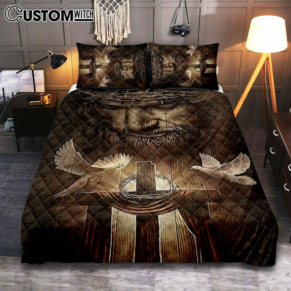 God And Doves Quilt Bedding Set Bedroom - Christian Cover Twin Bedding Quilt Bedding Set - Religious Quilt Bedding Set Prints