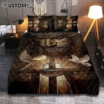 God And Doves Quilt Bedding Set Bedroom - Christian Cover Twin Bedding Quilt Bedding Set - Religious Quilt Bedding Set Prints