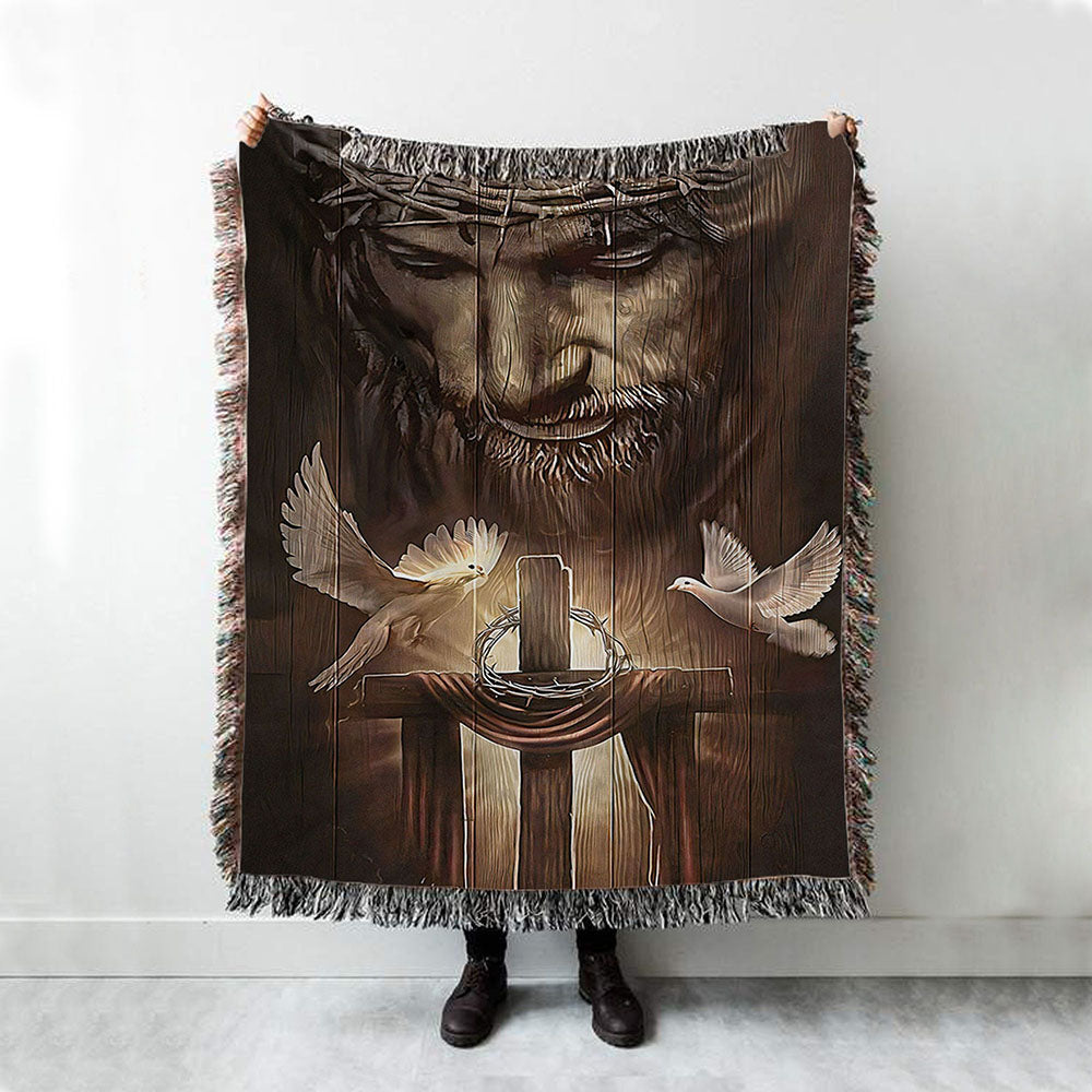 God And Doves Woven Throw Blanket - Christian Wall Woven Blanket - Religious Woven Blanket Prints