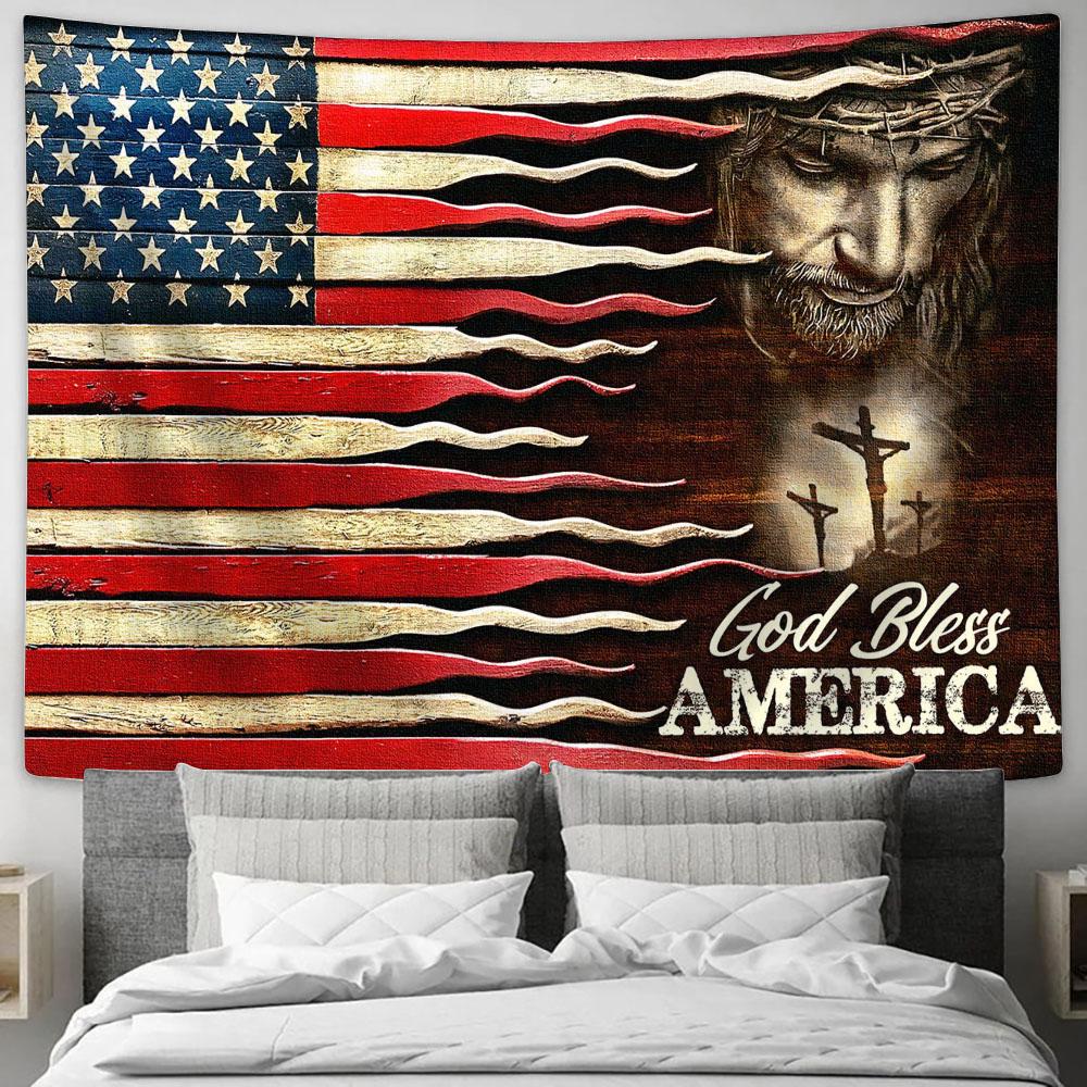 God Bles America Tapestry Wall Art - Christian Wall Tapestry - Scripture Tapestry Prints
