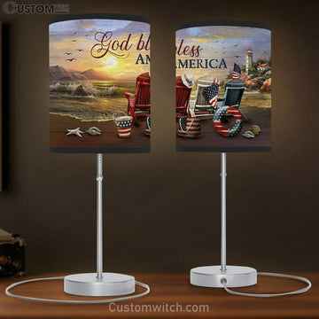 God Bless America Beach Chair American Flag Table Lamp Gift - Bible Verse Table Lamp - Religious Bedroom Decor