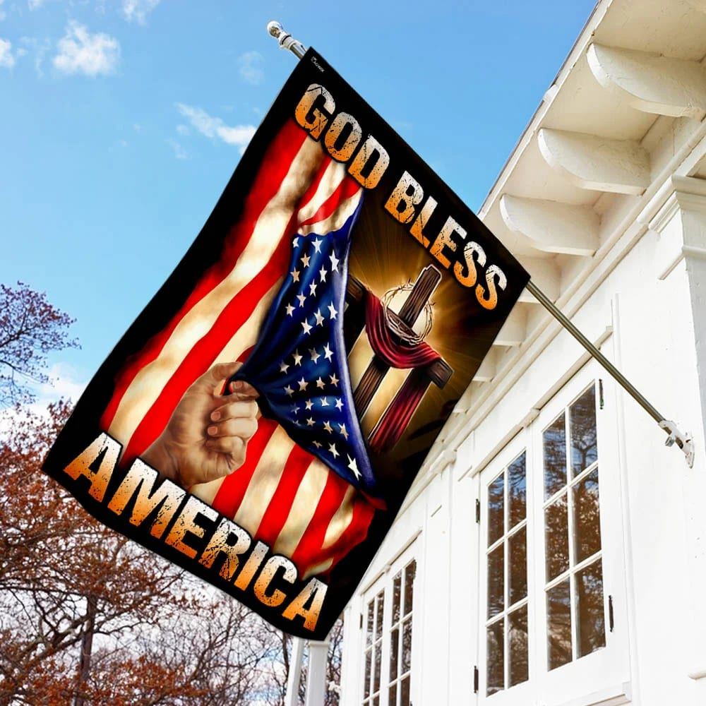 God Bless America Christian Cross Flag, Outdoor Christian House Flag, Christian Flag, Scripture Flag, Garden Banner