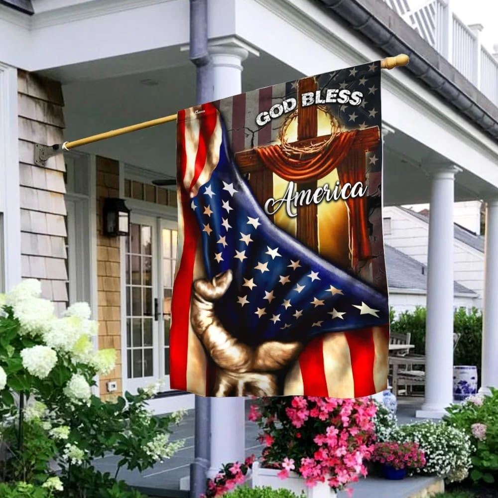 God Bless America Christian Cross House Flags, Christian Flag, Scripture Flag, Garden Banner