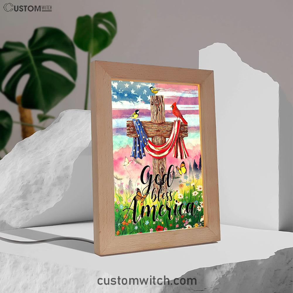 God Bless America Frame Lamp Art - Christian Frame Lamp - Religious Gifts Night Light