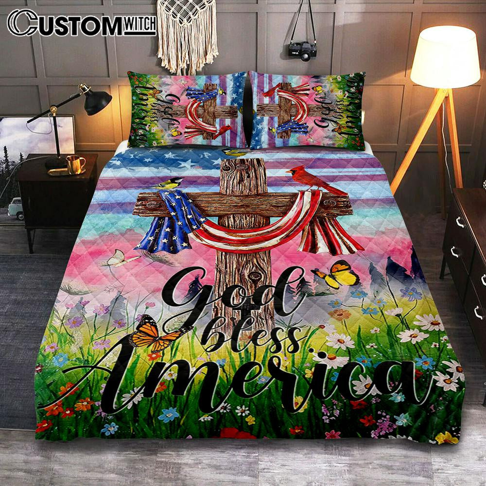 God Bless America Quilt Bedding Set Bedroom - Christian Cover Twin Bedding Quilt Bedding Set - Religious Quilt Bedding Set Prints