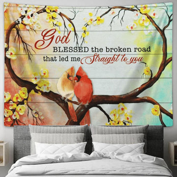 God Blessed The Broken Road Cardinal Couple Tapestry, Tapestries for Living Room Bedroom