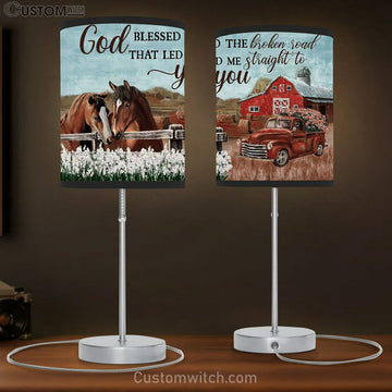 God Blessed The Broken Road Horses White Flower Field Ladybug Car Table Lamp Prints - Christian Lamp Gift - Religious Home Decor