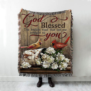 God Blessed The Broken Road Lovely Cardinal Woven Blanket Art - Bible Verse Throw Blanket - Christian Inspirational Boho Blanket