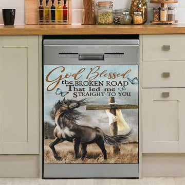 God Blessed The Broken Road That Led Me Straight To You Dishwasher Cover, Horse Cross Butterflies Dishwasher Stickers, Christian Kitchen Decor