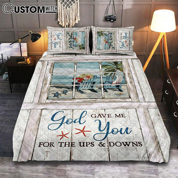 God Gave Me You Beach Turtle Quilt Bedding Set Bedroom - Christian Quilt Bedding Set Prints - Bible Verse Quilt Bedding Set Art