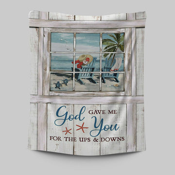 God Gave Me You Beach Turtle Tapestry Wall Art - Christian Tapestries Prints - Bible Verse Tapestry Art