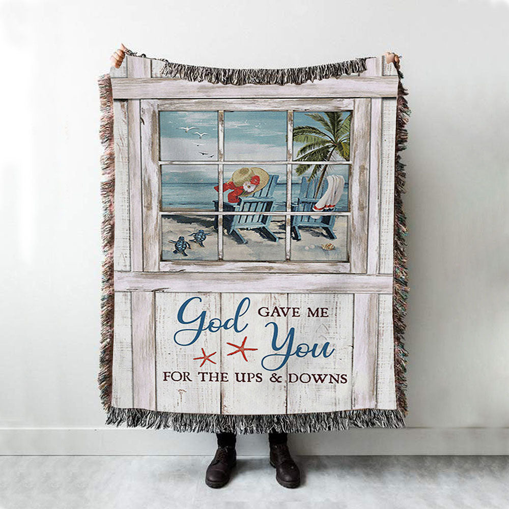 God Gave Me You Beach Turtle Woven Throw Blanket - Christian Woven Blanket Prints - Bible Verse Woven Blanket Art