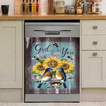 God Gave Me You Bird Nest Sunflower Butterfly Dishwasher Cover, Bible Verse Dishwasher Stickers, Christian Inspirational Kitchen Decor