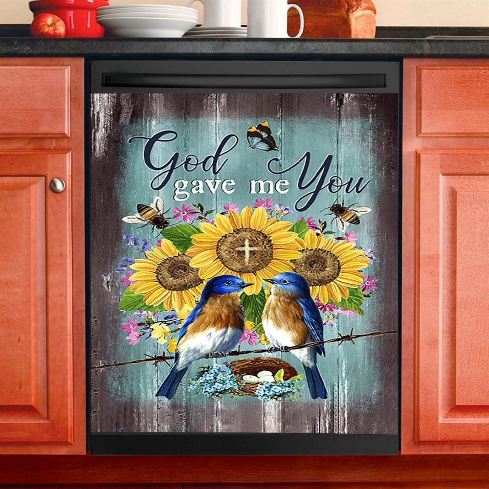 God Gave Me You Bird Nest Sunflower Butterfly Dishwasher Cover, Bible Verse Dishwasher Stickers, Christian Inspirational Kitchen Decor