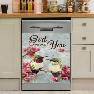 God Gave Me You Pink Flower Hummingbird Dishwasher Cover, Bible Verse Dishwasher Stickers, Christian Inspirational Kitchen Decor