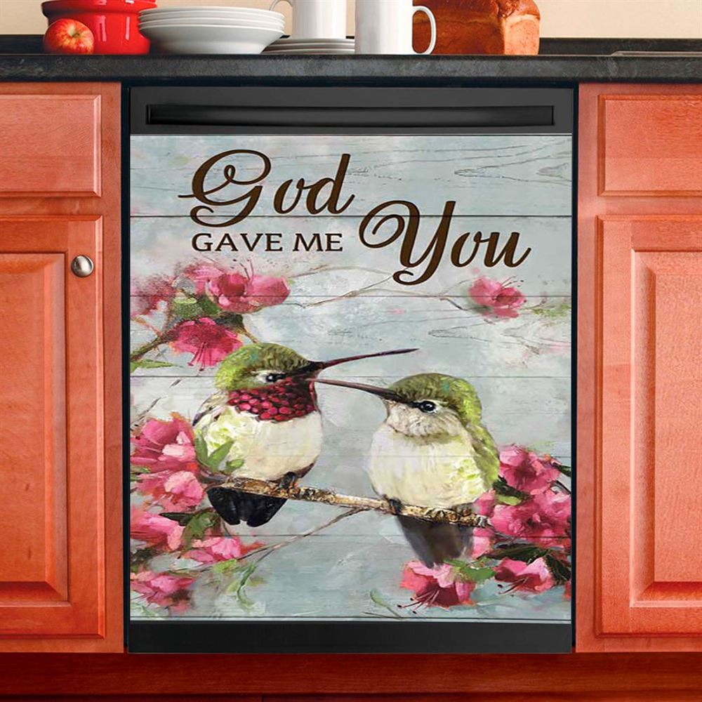 God Gave Me You Pink Flower Hummingbird Dishwasher Cover, Bible Verse Dishwasher Stickers, Christian Inspirational Kitchen Decor