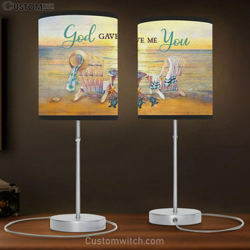 God Gave Me You Wooden Chair Couple Sea Turtle Table Lamp Gift - Bible Verse Table Lamp - Religious Bedroom Decor
