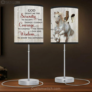 God Grant Me The Serenity To Accept The Things I Cannot Courage White Horse Wooden Cross Table Lamp Prints