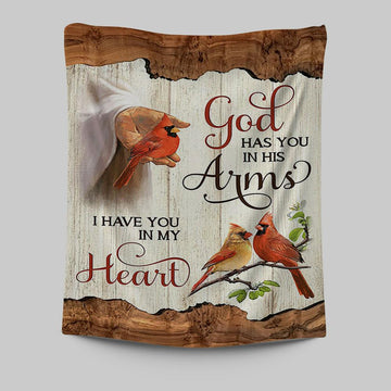 God Has You In His Arms Tapestry - Jesus Hand Red Cardinal Tapestry - Christian Wall Art - Religious Home Decor