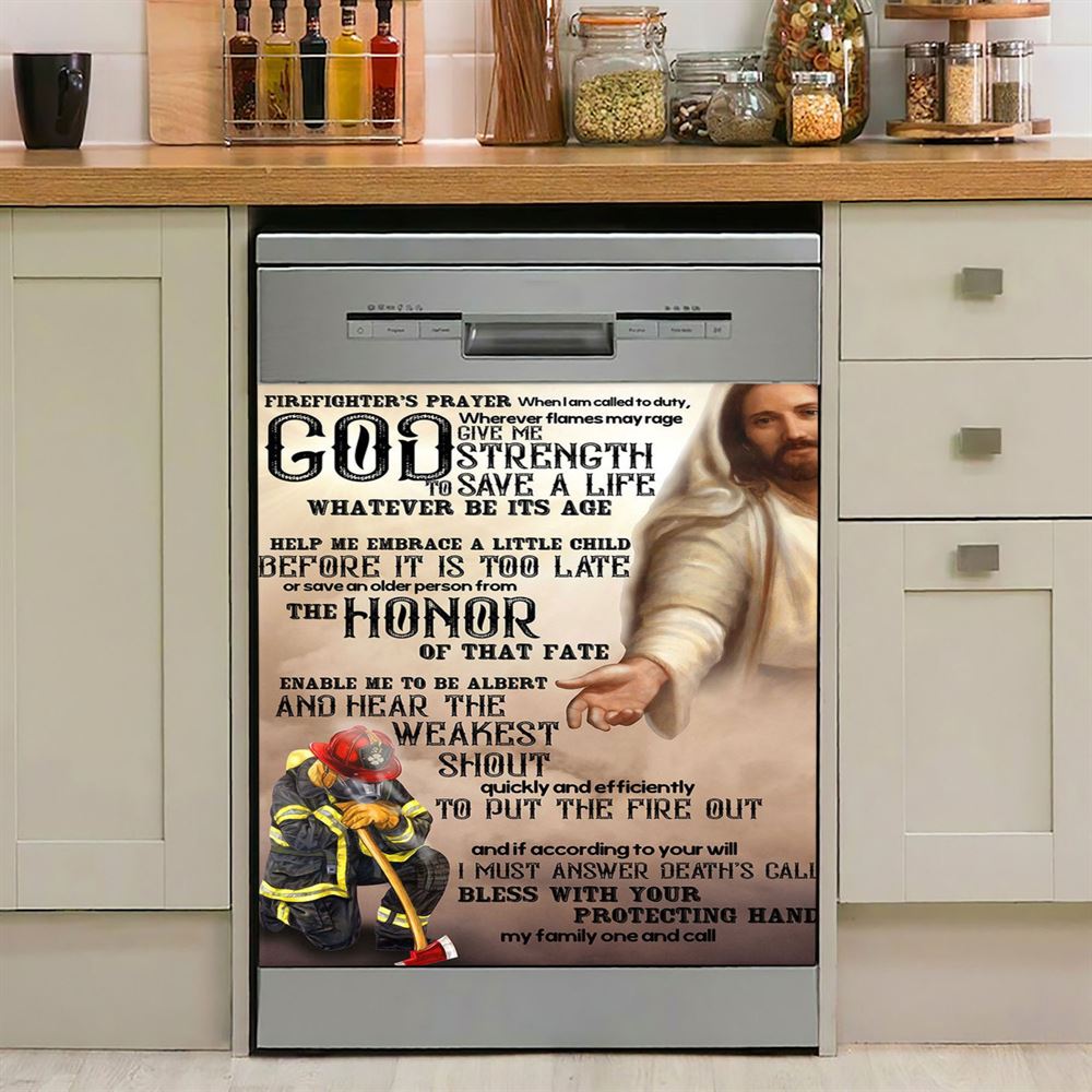 God Helping Firefighter Dishwasher Cover, Firefighter&#39;s Prayer Dishwasher Stickers, Christian Kitchen Decor