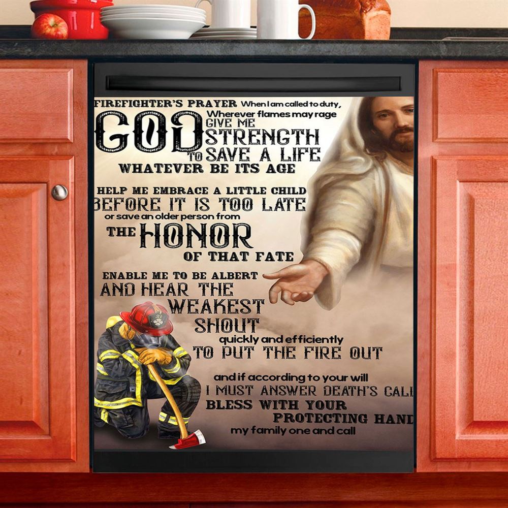 God Helping Firefighter Dishwasher Cover, Firefighter&#39;s Prayer Dishwasher Stickers, Christian Kitchen Decor