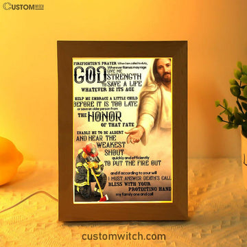God Helping Firefighter Frame Lamp Art - Firefighter's Prayer - Christian Frame Lamp - Religious Gifts Night Light