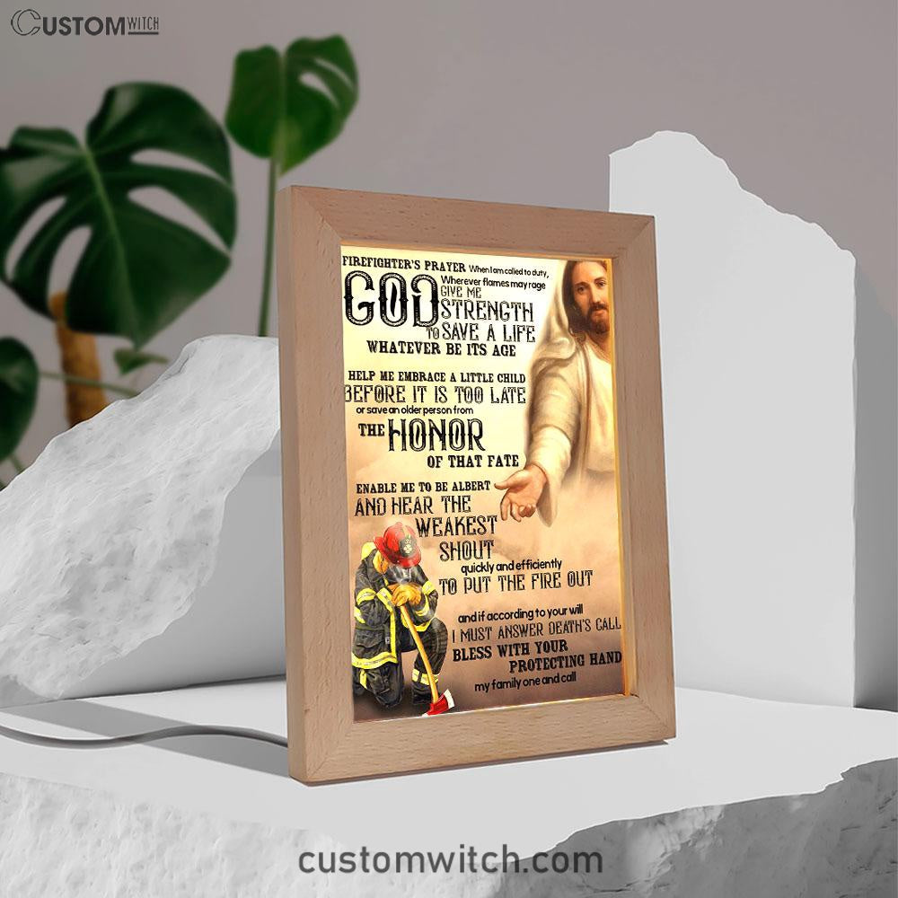 God Helping Firefighter Frame Lamp Art - Firefighter's Prayer - Christian Frame Lamp - Religious Gifts Night Light