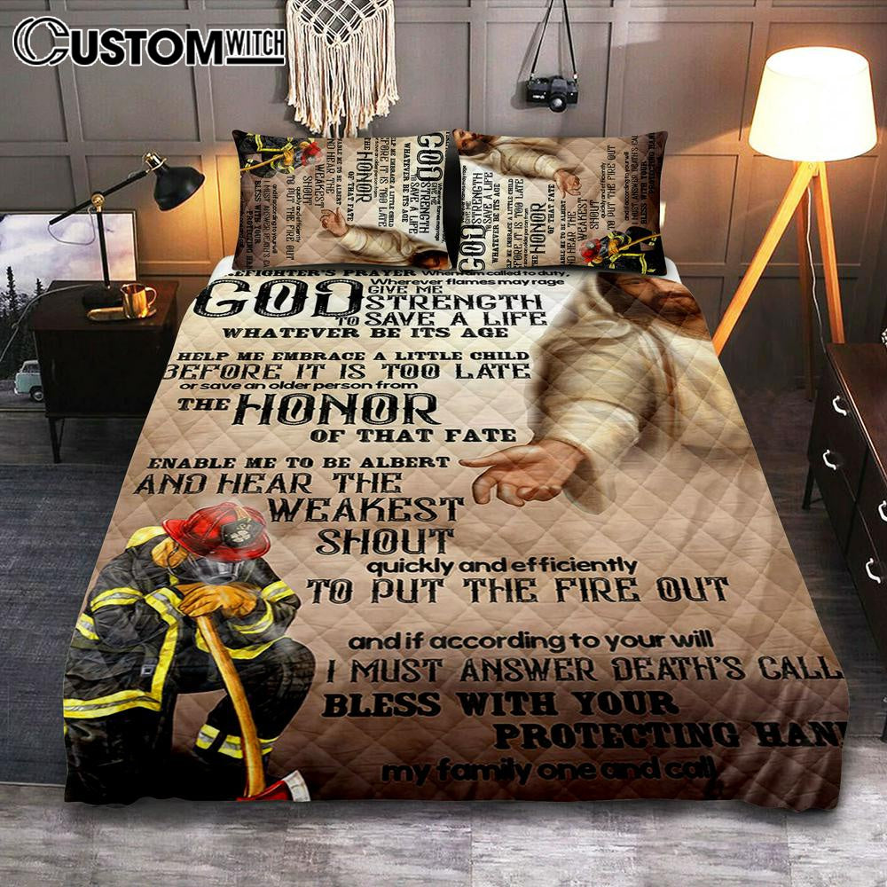 God Helping Firefighter Quilt Bedding Set Bedroom - Firefighter&#39;s Prayer - Christian Cover Twin Bedding Quilt Bedding Set - Religious Quilt Bedding Set Prints