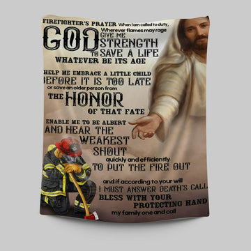 God Helping Firefighter Tapestry Wall Art - Firefighter&#39;s Prayer - Christian Wall Tapestry - Religious Tapestries Wall Hanging Prints