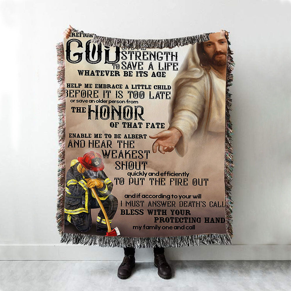God Helping Firefighter Woven Throw Blanket - Firefighter&#39;s Prayer - Christian Wall Woven Blanket - Religious Woven Blanket Prints