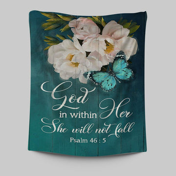God In Within Her She Will Not Fall Beautiful Flower Butterfly Tapestry Wall Art - Bible Verse Tapestry Art -  Christian Indoor Wall Tapestries