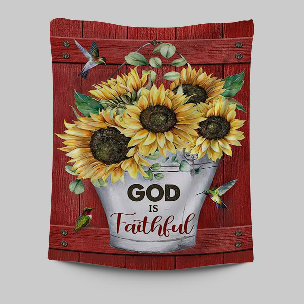 God Is Faithful Sunflower Hummingbird Tapestry Wall Art - Bible Verse Tapestry Art - Inspirational Art -  Christian Indoor Wall Tapestries