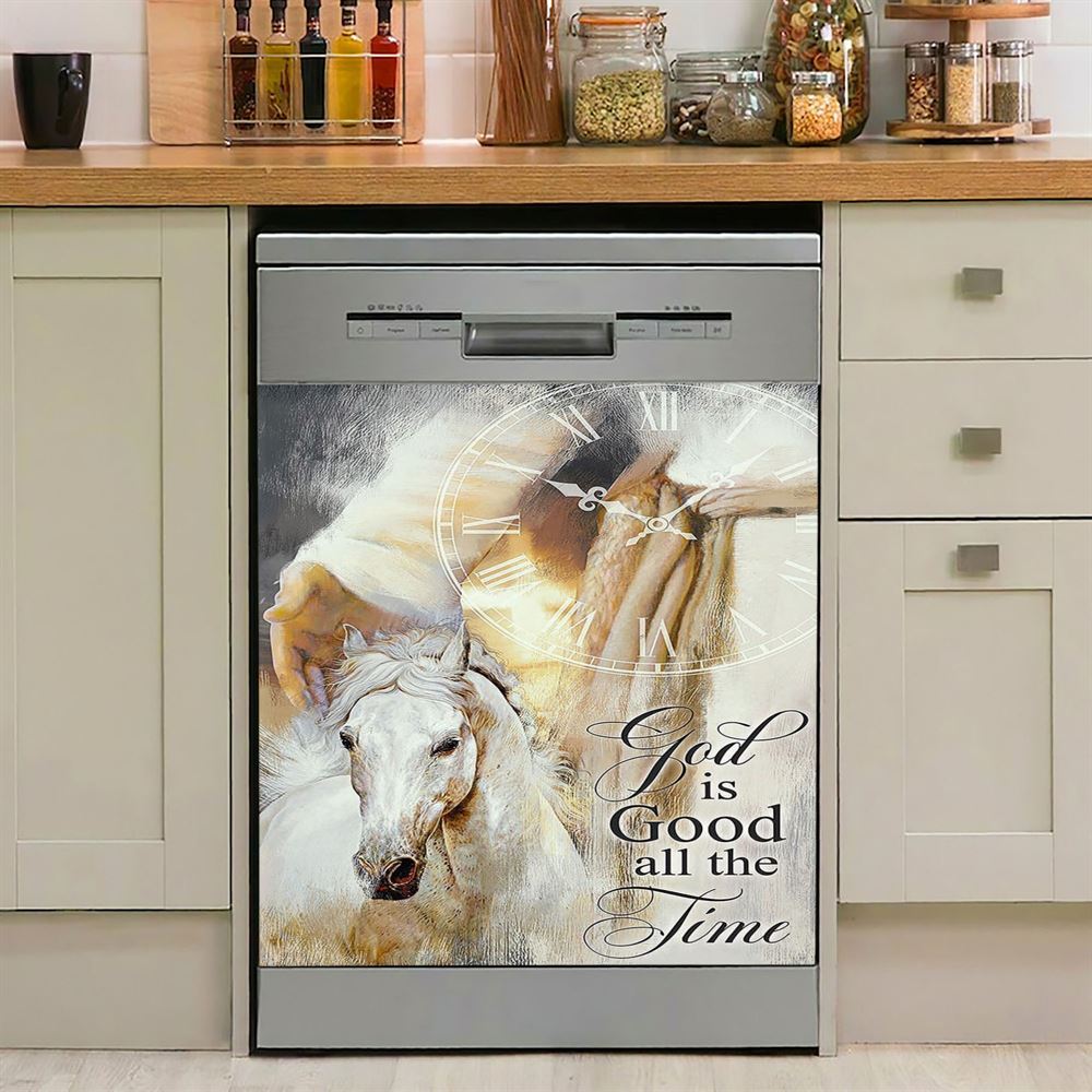 God Is Good All The Time Dishwasher Cover, Beautiful Horse Jesus Hand Dishwasher Stickers, Christian Kitchen Decor