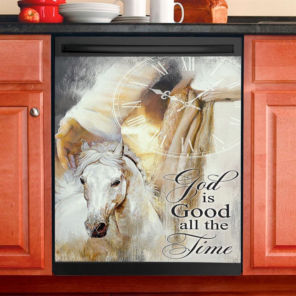 God Is Good All The Time Dishwasher Cover, Beautiful Horse Jesus Hand Dishwasher Stickers, Christian Kitchen Decor